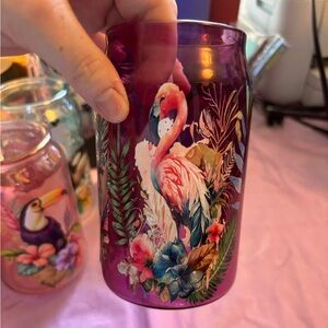Vibrant Flamingo and Tropical Design Glass
